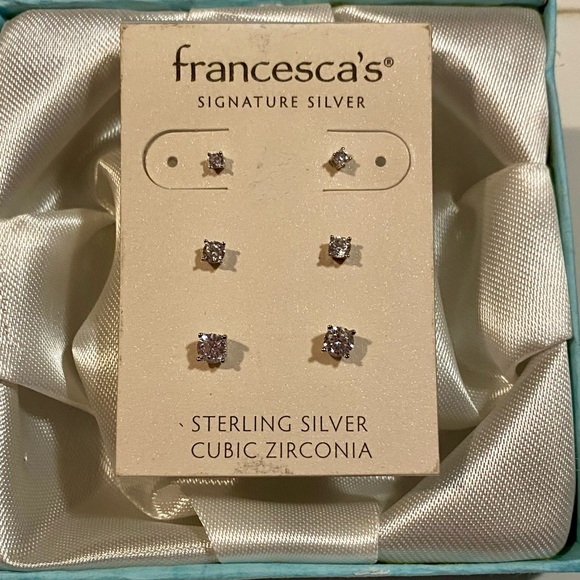 NWT francesca's SIGNATURE SILVER STERLING 3 PAIR STUD EARRINGS SET - Picture 6 of 9
